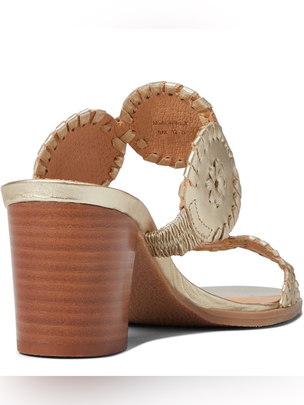 NWT Jack Rogers Laurin (Lauren) Mid Heel Sandals Platinum Leather Gold Block 8.5 - Picture 5 of 13